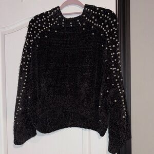POL Black Sweater with Pearl Detailing